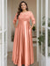 Coral Plus Size Floor-Length Mother of the Bride A-Line Dress with 3/4 Sleeves Scoop Neck Bow & Sequins