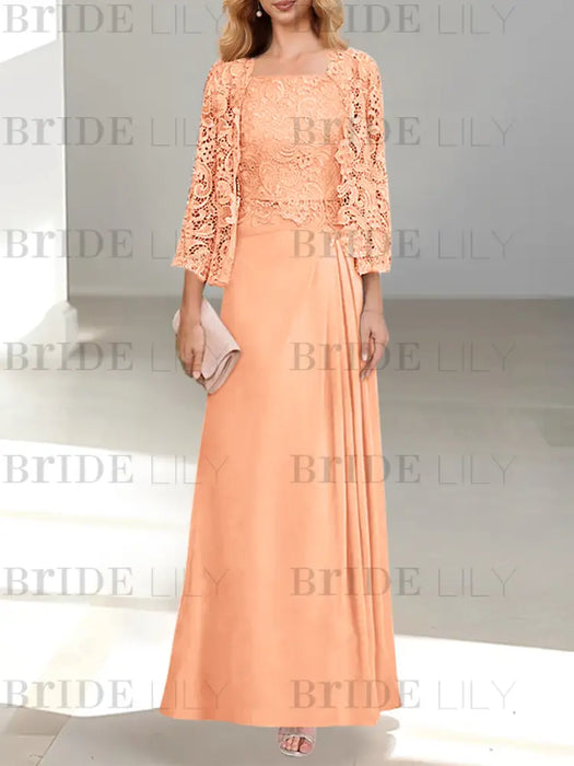 2 A-Line/Princess Scoop Mother of the Bride Dresses with Pleated & Lace Appliques Floor-Length