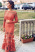 Coral Trumpet/Mermaid Bateau Long Sleeves Applique Lace Dresses - Prom Dresses