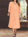 Coral V-Neck Long-Sleeve Tea-Length Plus Size Mother of the Bride Dress with Jacket and Sequins