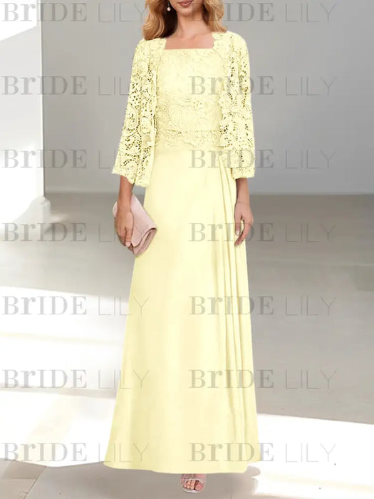 2 A-Line/Princess Scoop Mother of the Bride Dresses with Pleated & Lace Appliques Floor-Length