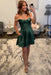 Dark Green Pearl Corset Homecoming Dress with Off-Shoulder Straps
