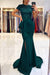 Dark Green Short Sleeve Lace Mermaid Prom Dress with Slit
