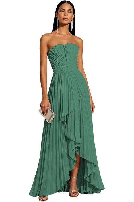 Strapless Pleated Chiffon High-Low Bridesmaid Dress
