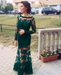 Dark Green Trumpet/Mermaid Bateau Long Sleeves Applique Lace Dresses - Prom Dresses