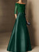 Short-Sleeve Off-the-Shoulder A-Line Mother of the Bride Dress with Belt Applique