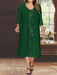 Dark Green V-Neck Long-Sleeve Tea-Length Plus Size Mother of the Bride Dress with Jacket and Sequins