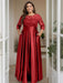 Dark Red Plus Size Floor-Length Mother of the Bride A-Line Dress with 3/4 Sleeves Scoop Neck Bow & Sequins