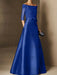Short-Sleeve Off-the-Shoulder A-Line Mother of the Bride Dress with Belt Applique