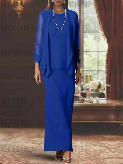 Floor-Length Scoop Neck Sheath Dress with Long Sleeves and Jacket for the Mother of the Bride