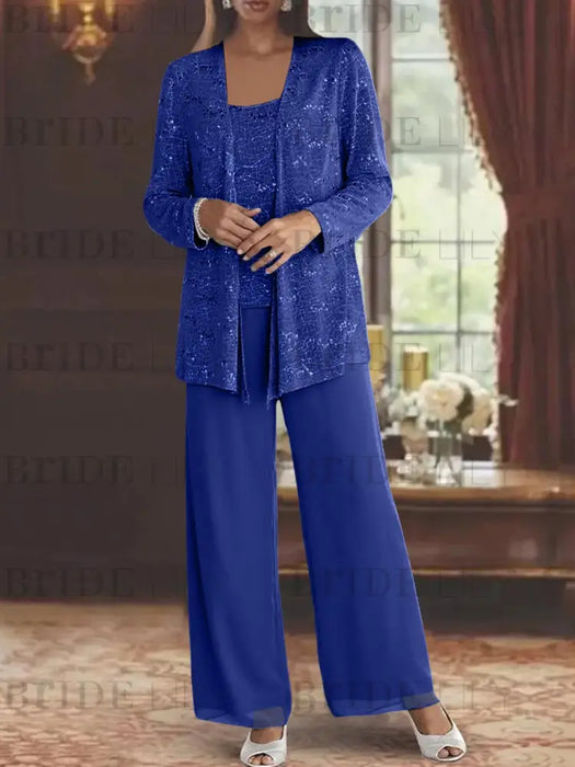 Sequined Chiffon Pantsuits for the Mother of the Bride with Jacket
