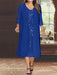 Royal Blue V-Neck Long-Sleeve Tea-Length Plus Size Mother of the Bride Dress with Jacket and Sequins