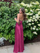 Rose V-neck Beaded Satin A Line Prom Dress