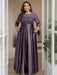 Dusk Plus Size Floor-Length Mother of the Bride A-Line Dress with 3/4 Sleeves Scoop Neck Bow & Sequins
