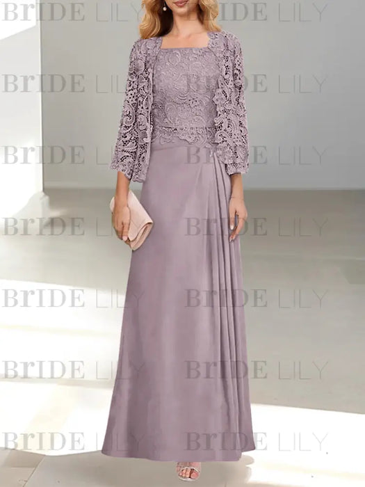 2 A-Line/Princess Scoop Mother of the Bride Dresses with Pleated & Lace Appliques Floor-Length
