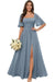 Square Neck Ruffle Sleeve Chiffon Bridesmaid Dress with Slit
