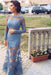 Dusty Blue Trumpet/Mermaid Bateau Long Sleeves Applique Lace Dresses - Prom Dresses