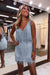 Dusty Blue V-Neck Backless Tight Short Homecoming Dress with Fringes