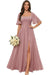 Square Neck Ruffle Sleeve Chiffon Bridesmaid Dress with Slit