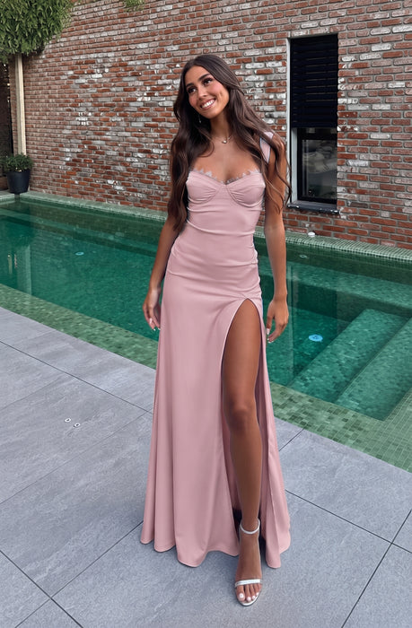 Dusty Rose Sweetheart Satin Prom Dress Mermaid with Front Split