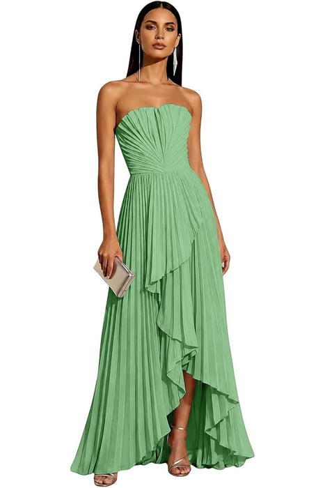 Strapless Pleated Chiffon High-Low Bridesmaid Dress