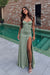 Dusty Sage Sweetheart Satin Prom Dress Mermaid with Front Split