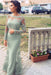 Dusty Sage Trumpet/Mermaid Bateau Long Sleeves Applique Lace Dresses - Prom Dresses