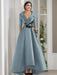 V-Neck A-Line Princess Floor-Length Mother of the Bride Dress with 3/4 Sleeves Appliques and Beading