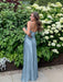 Dusty Blue V-neck Beaded Satin A Line Prom Dress
