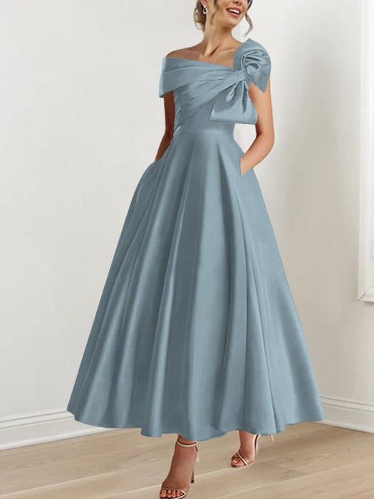 Off-the-Shoulder Sleeveless A-Line Princess Ankle-Length Mother of the Bride Dress with Bow(s)