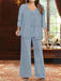 Plus Size 3-Piece Mother of the Bride Chiffon Pantsuit with V-Neck Floor-Length Jacket & Sequins