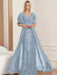 Plus Size Mother of the Bride A-Line Floor-Length Dress with V-Neck and Half Sleeves