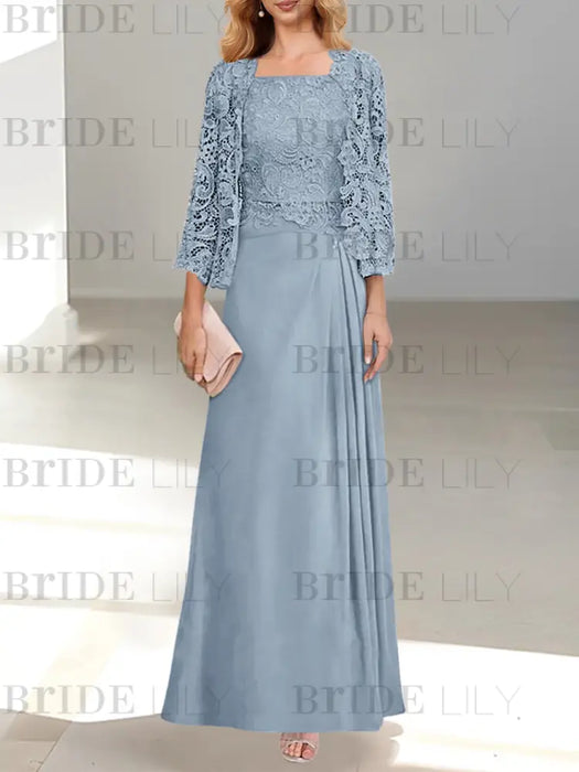 2 A-Line/Princess Scoop Mother of the Bride Dresses with Pleated & Lace Appliques Floor-Length