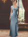 V-Neck Short-Sleeve Floor-Length Sheath Dress for the Mother of the Bride with Ruffles and Appliques