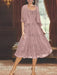 Princess A-Line Tea-Length Mother of the Bride Dress with Scoop Neck Half Sleeves Appliques and Jacket