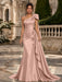 Dusty Pink One Shoulder Satin Mermaid Evening Dresses with 3D Flowers