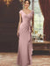 V-Neck Short-Sleeve Floor-Length Sheath Dress for the Mother of the Bride with Ruffles and Appliques