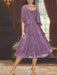 Princess A-Line Tea-Length Mother of the Bride Dress with Scoop Neck Half Sleeves Appliques and Jacket