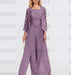 Floor-Length Square Neck Chiffon Mother of the Bride Pantsuit with Jacket & Side Split