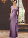 V-Neck Short-Sleeve Floor-Length Sheath Dress for the Mother of the Bride with Ruffles and Appliques