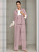 Ankle-Length Mother of the Bride Pantsuits in 3 Pieces Featuring Square Neck Jacket & Lace Appliques