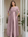 Dusty Rose Plus Size Floor-Length Mother of the Bride A-Line Dress with 3/4 Sleeves Scoop Neck Bow & Sequins