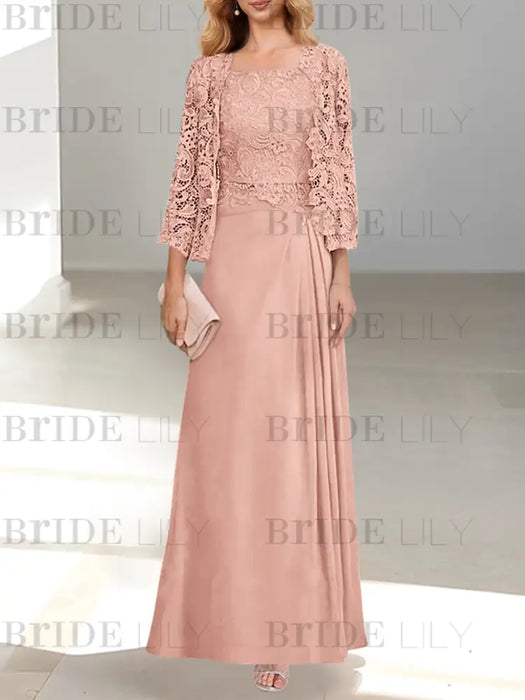 2 A-Line/Princess Scoop Mother of the Bride Dresses with Pleated & Lace Appliques Floor-Length