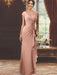 V-Neck Short-Sleeve Floor-Length Sheath Dress for the Mother of the Bride with Ruffles and Appliques