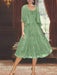Princess A-Line Tea-Length Mother of the Bride Dress with Scoop Neck Half Sleeves Appliques and Jacket