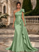 Dusty Sage One Shoulder Satin Mermaid Evening Dresses with 3D Flowers
