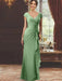 V-Neck Short-Sleeve Floor-Length Sheath Dress for the Mother of the Bride with Ruffles and Appliques