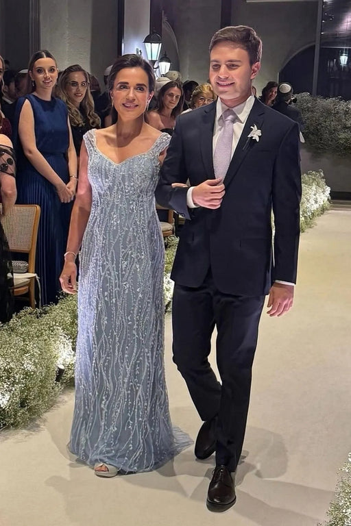 Off-the-Shoulder Sheath Mother of the Bride Dress with Beadings Long Wedding Guest Dress