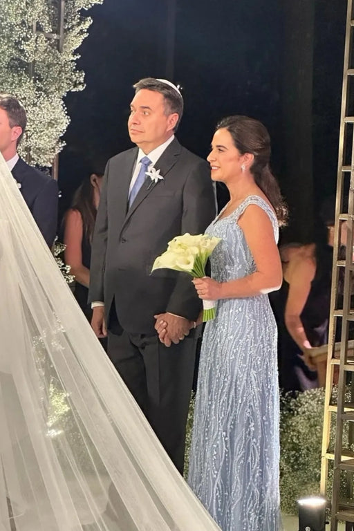 Off-the-Shoulder Sheath Mother of the Bride Dress with Beadings Long Wedding Guest Dress