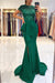 Emerald Short Sleeve Lace Mermaid Prom Dress with Slit